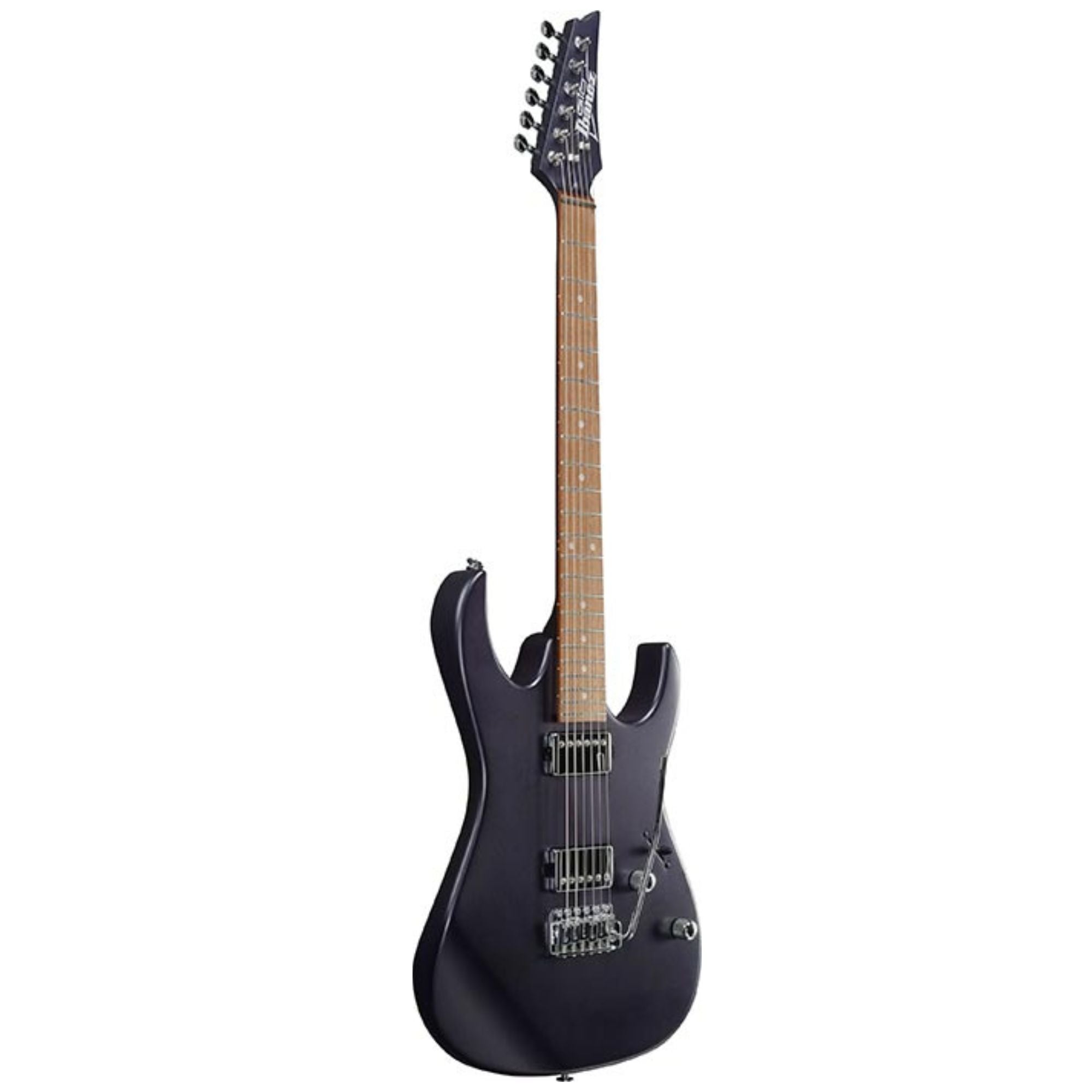 Ibanez GRX120SP Dark Dusk Metallic Matte electric guitar with a sleek finish and modern design, showcasing its body and hardware.