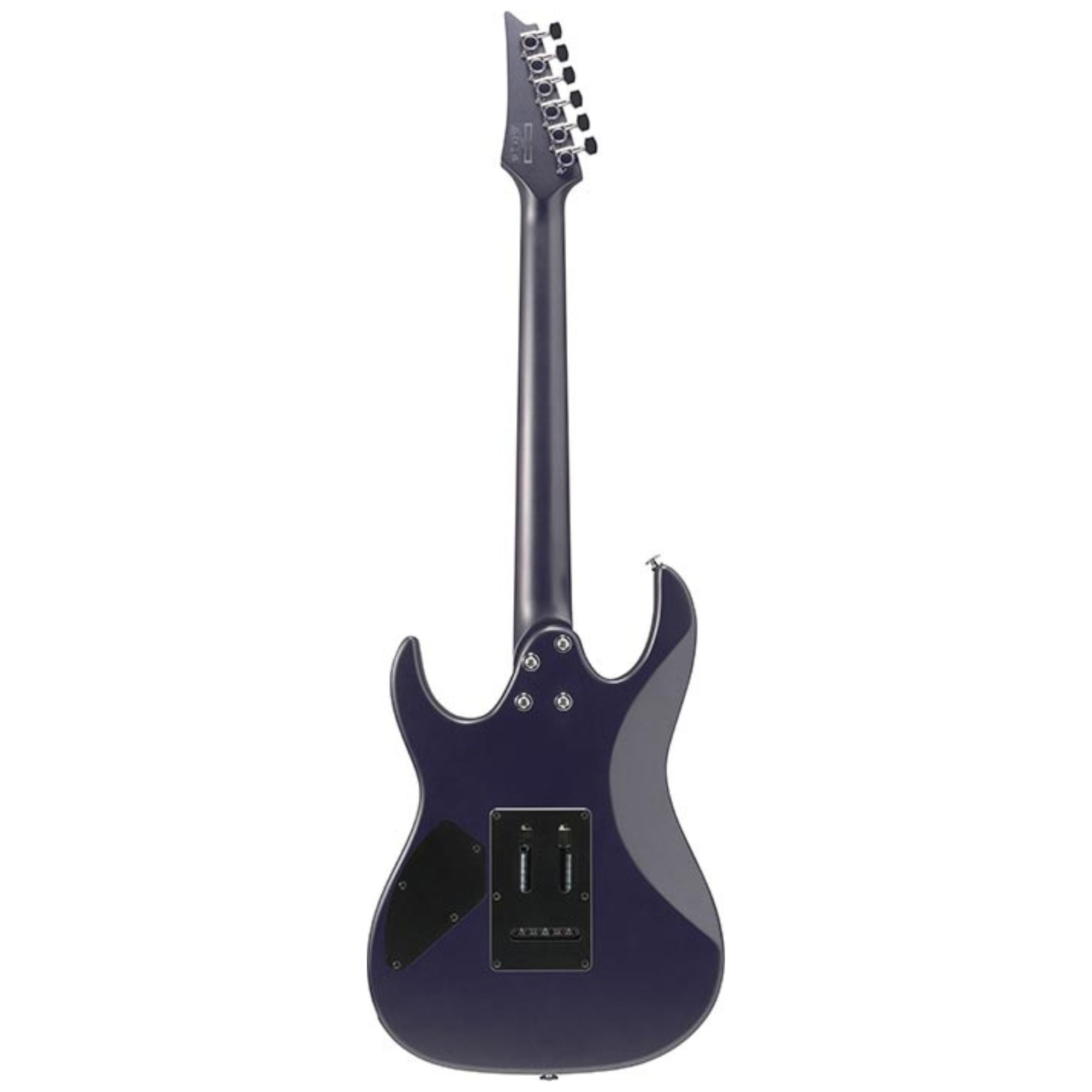Ibanez GRX120SP Dark Dusk Metallic Matte electric guitar with sleek body and six strings, close-up shot showing details and finish.