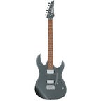 Ibanez GRX120SP Noble Gray Metallic matte electric guitar with a sleek body and six strings, designed for versatile playing.