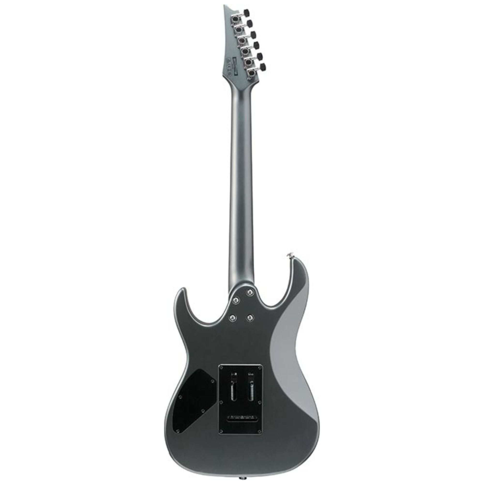 Ibanez GRX120SP Noble Gray Metallic matte electric guitar with double-cut body, maple neck, and humbucker pickups.