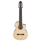 Ibanez GA3008CE classical guitar in natural high gloss finish, featuring a full-size body and intricate detailing.