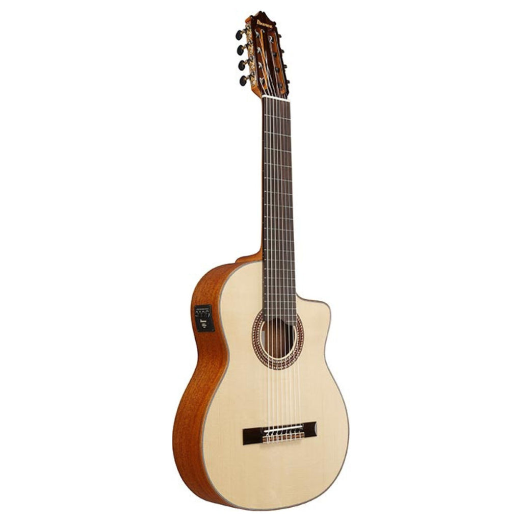 Ibanez GA3008CE classical guitar in natural high gloss finish, featuring a steel-string body and detailed craftsmanship.