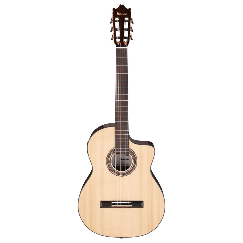 Ibanez GA380CE classical guitar in natural high gloss finish, showcasing its wooden body and fretboard on a clean background.