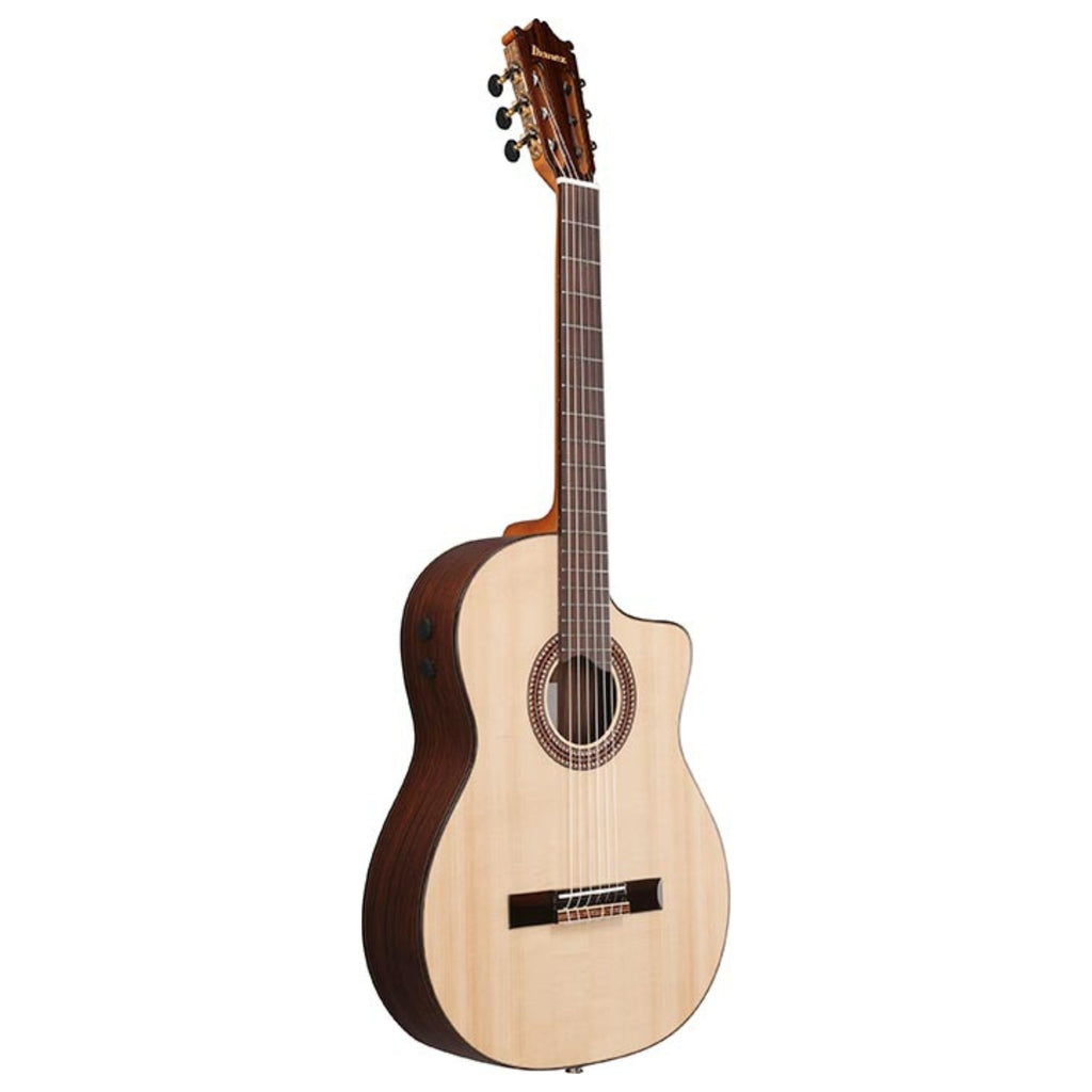 Ibanez GA380CE classical guitar in natural high gloss finish, showing the body, neck, and detailed craftsmanship.