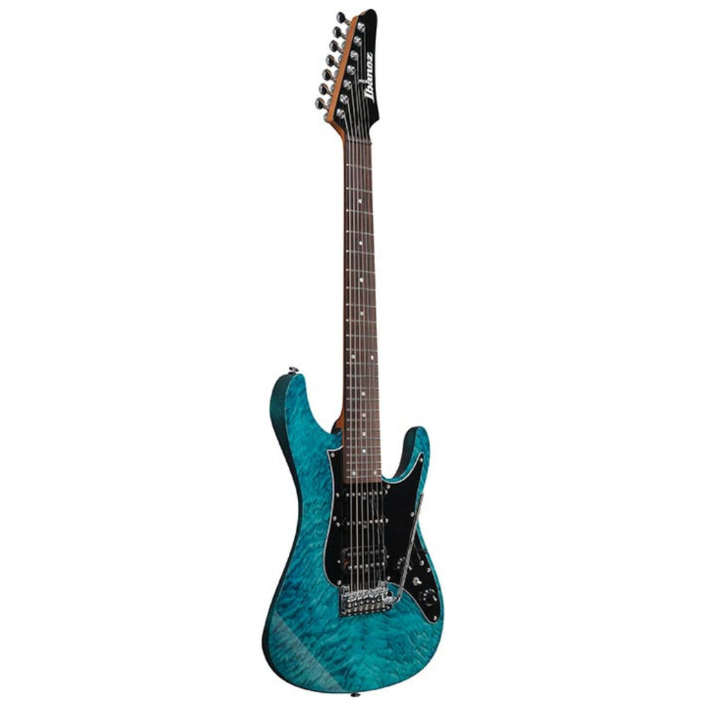 Ibanez AZ447P1QM electric guitar in cosmic blue with quilted maple top and sleek design, showcasing the guitar's body and hardware.