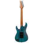Ibanez AZ447P1QM electric guitar in cosmic blue with quilted maple top and sleek design, showcasing pickups and fretboard details.