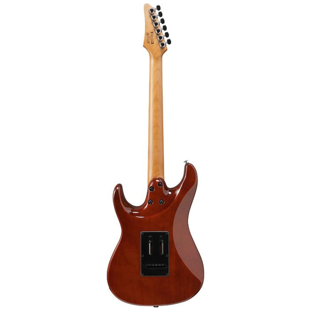 Ibanez AZ22S1F electric guitar in violin sunburst finish with a sleek body and six strings, showcasing its stylish design.
