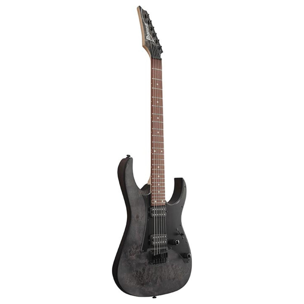Ibanez RGR431PB electric guitar in Charcoal Grey Flat with sleek body and six strings, showcasing modern design and hardware.
