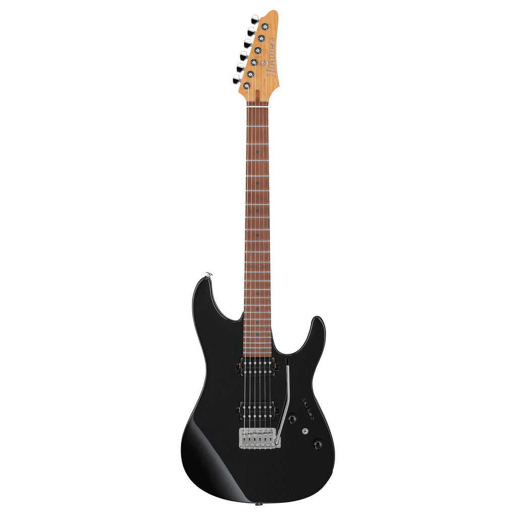 Ibanez MB10-BKN Marcelo Barbosa signature electric guitar in black night finish, displaying sleek body and detailed hardware.