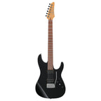 Ibanez MB10-BKN Marcelo Barbosa signature electric guitar in black night finish, displaying sleek body and detailed hardware.