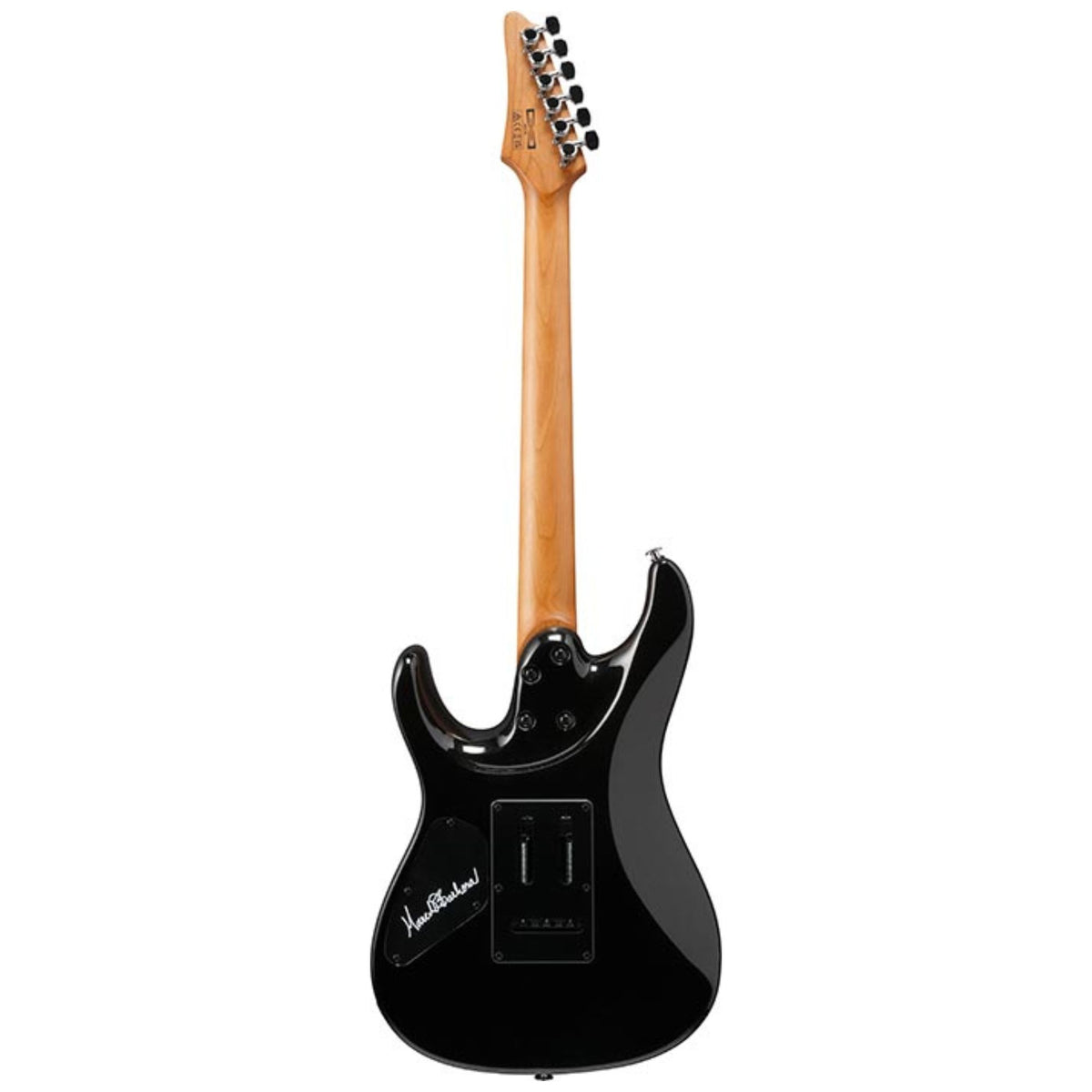 Ibanez MB10-BKN Marcelo Barbosa signature electric guitar in black night finish, featuring sleek body and modern hardware.