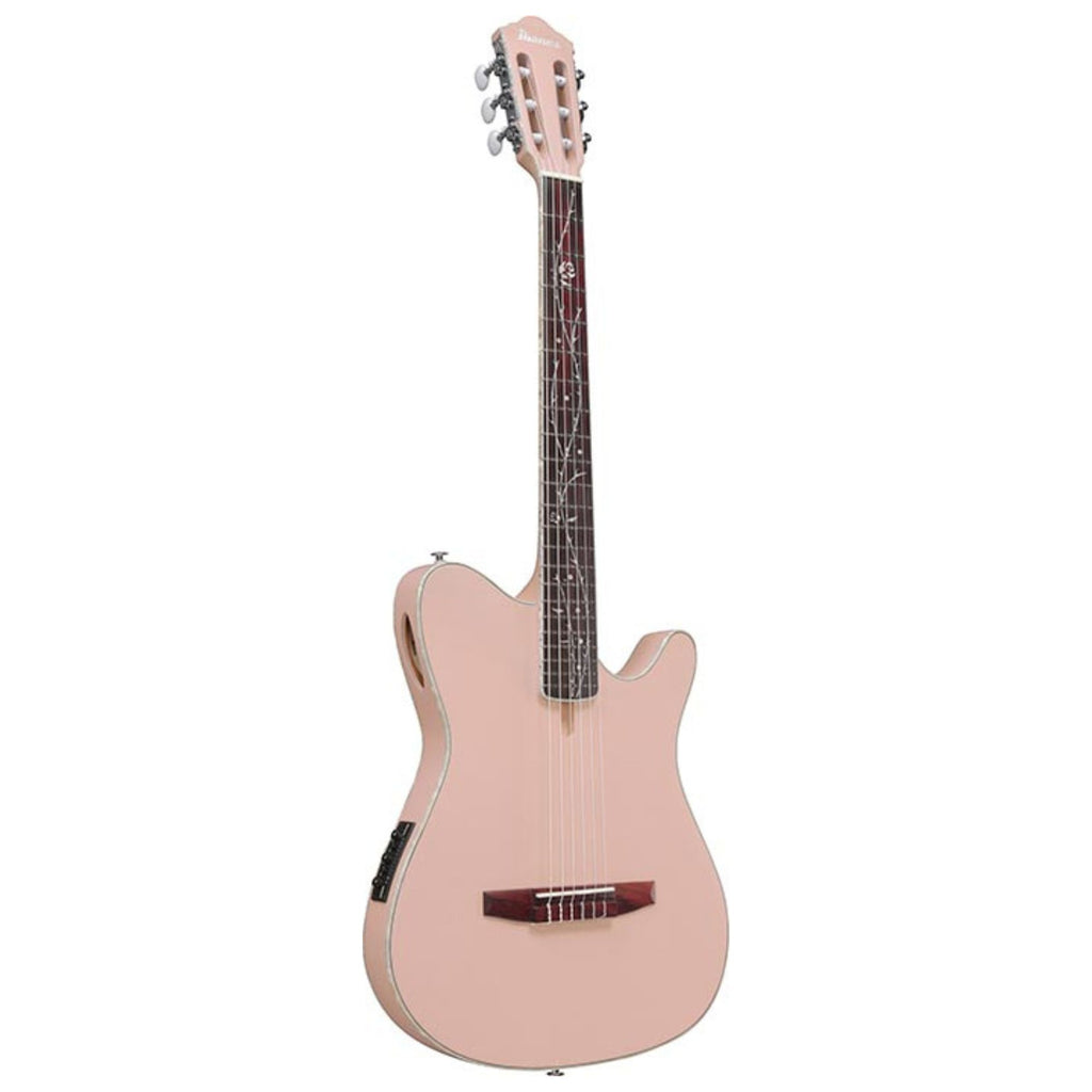 Ibanez Tim Henson TOD10N PAF signature classical electric guitar with nylon strings and unique headstock design.