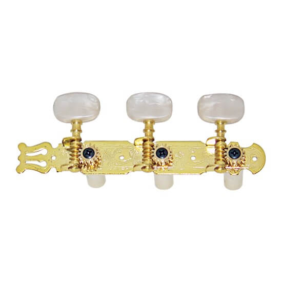 Gold-plated Dr. Parts 606 35mm 3-A-Side Classical Guitar Machine Heads, high-quality guitar tuning pegs with detailed metal finish.