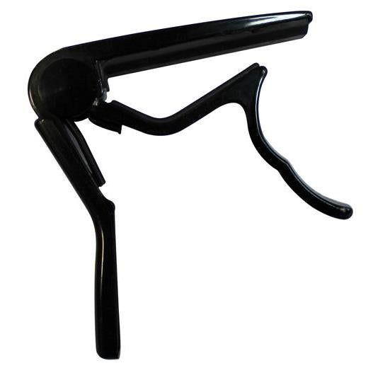 ASHTON Ashton CP3 classical guitar capo clipped onto a nylon-string guitar neck, showcasing its adjustable design and black finish.