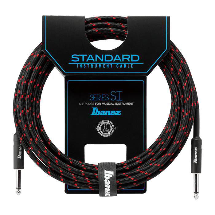 Ibanez SI20 20ft Guitar Cable in Black/Wine Red Woven