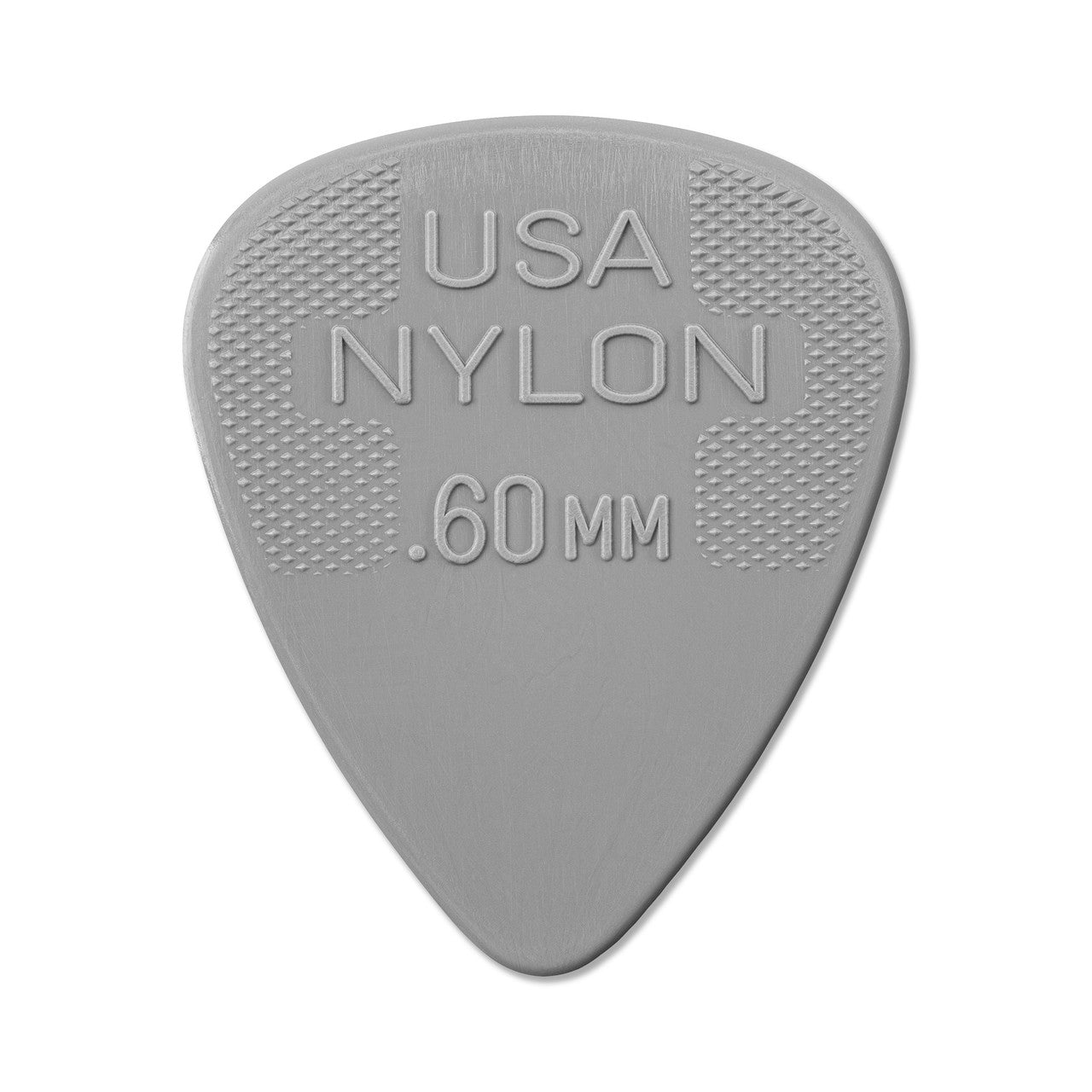Jim Dunlop Nylon Grey .60mm guitar pick, standard thickness, with a smooth surface for comfortable play.