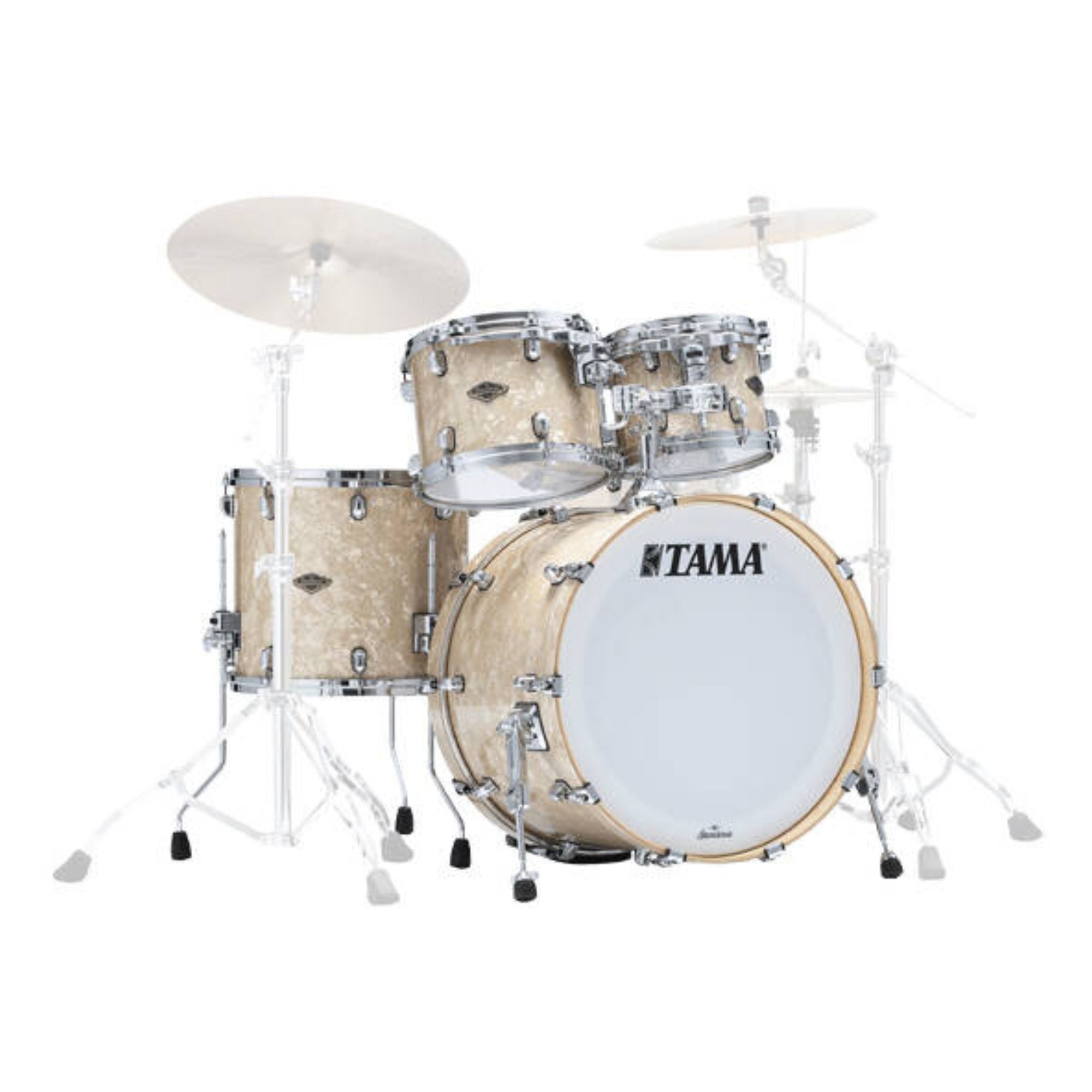 Tama Starclassic Walnut/Birch 22-inch 4-piece drum kit shell pack with vintage marine pearl finish, including 10, 12, 16-inch drums