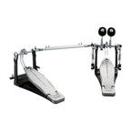 Tama HPDS1TW Dyna Sync double bass drum pedal with metallic finish, showcasing the pedal's footboard and chain drive mechanism.