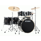 Tama Imperialstar 6-piece drum kit with 22, 16, 14, 12, 10-inch drums and 14-inch snare in hairline black finish.