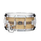 Tama 50th Limited Mastercraft ARTWOOD 14x6.5 snare drum with wooden shell and metal hardware, close-up view of the drum's surface.