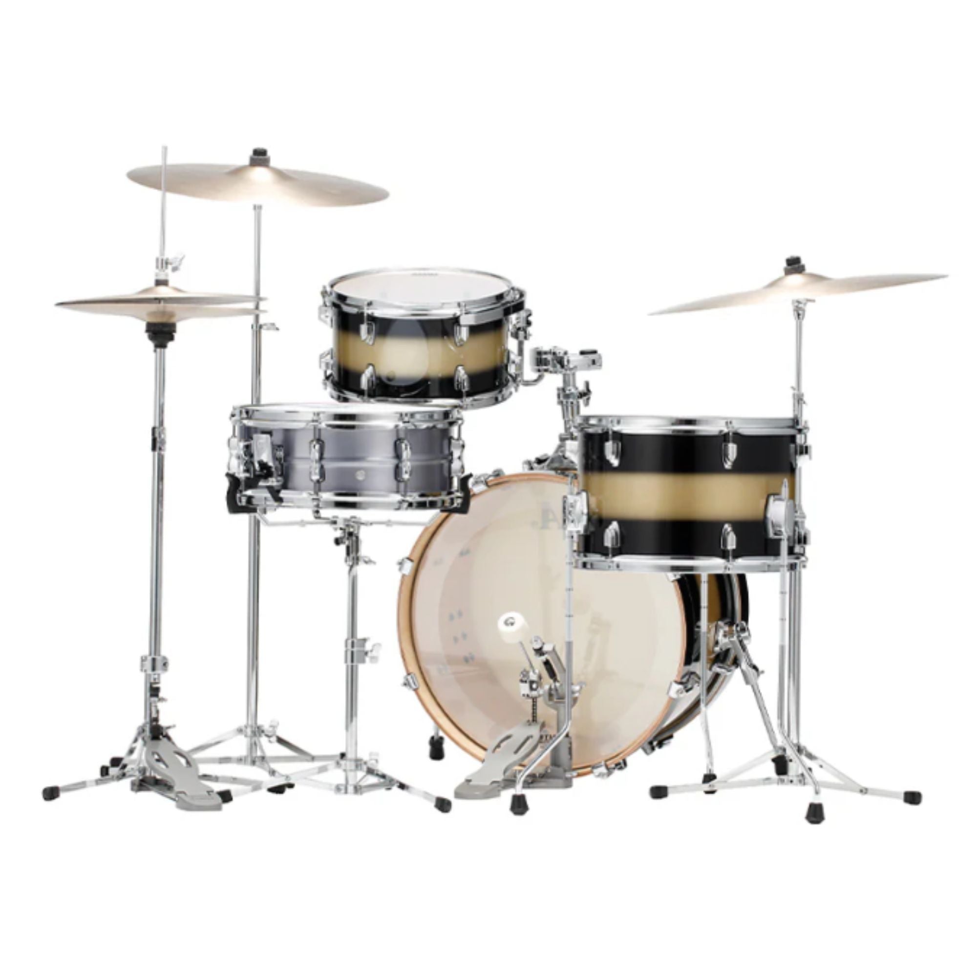Tama Superstar Classic 3-piece drum kit in black and gold Duco finish, featuring bass drum, toms, and snare drums.
