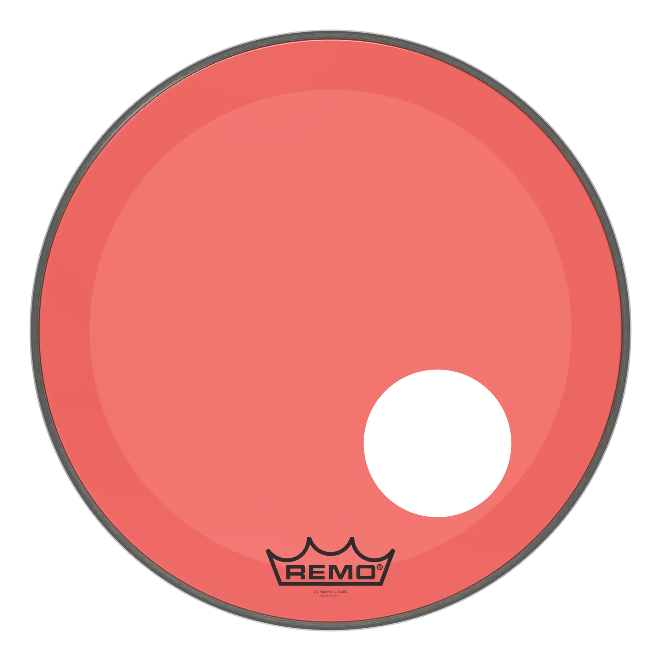 Remo Colortone Powerstroke 3 Red 20-inch bass drum head with a vibrant red finish and textured surface for drum set use