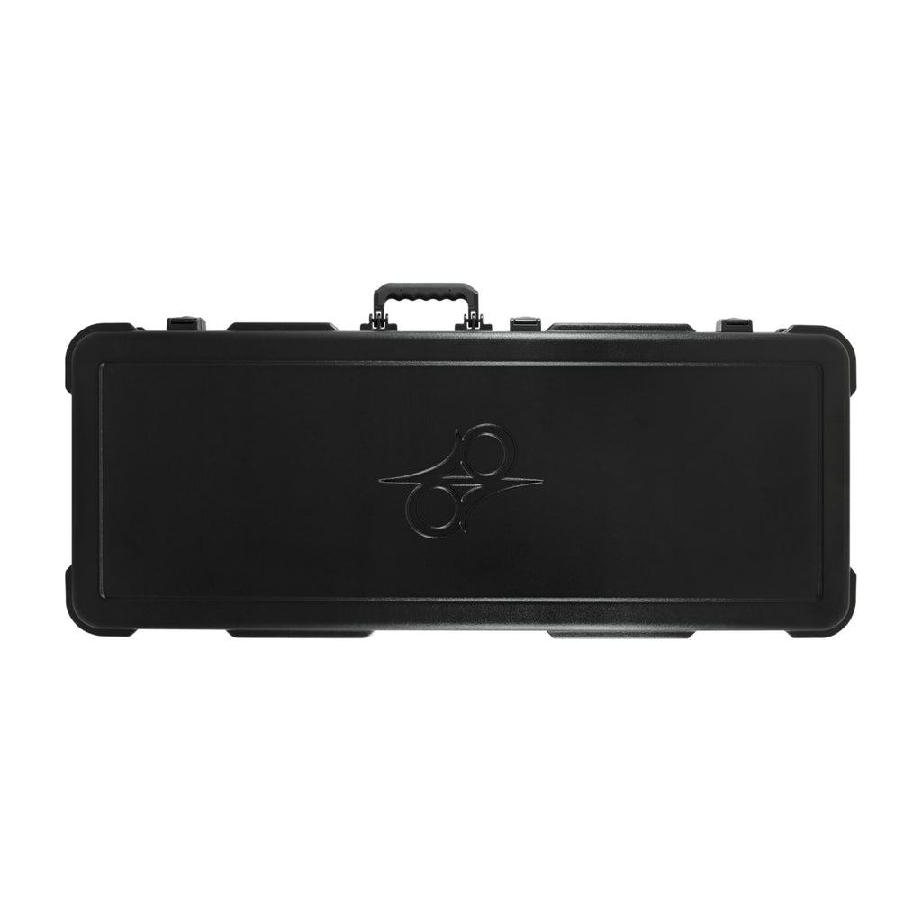 Solar X guitar hard case for protection, featuring a sturdy black exterior and padded interior, designed for durable guitar storage.