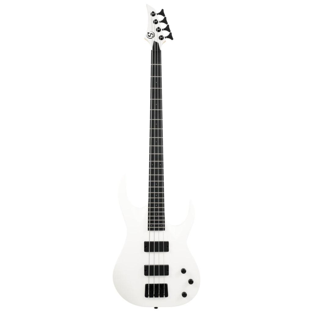 Solar S AB4.4W bass guitar in white matte finish, featuring a sleek body and four strings for professional bass playing.