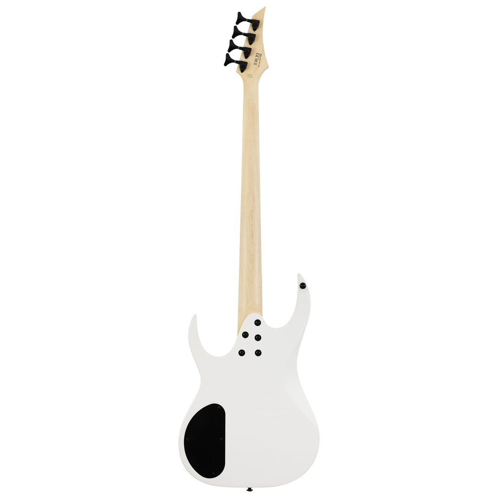 Solar S AB4.4W Bass Guitar in white matte finish, showcasing its sleek body, four-string design, and modern style.