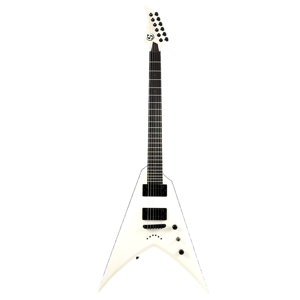 Solar S VB4.6W electric guitar in white matte finish with sleek body and six strings, showcasing a modern design for musicians.
