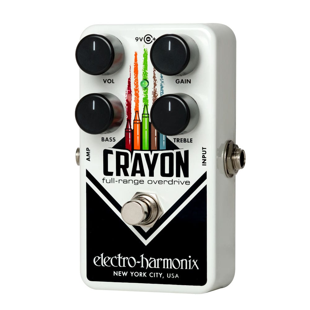 Electro-Harmonix Crayon Full Range Overdrive guitar effect pedal with colorful controls and sturdy metal casing.