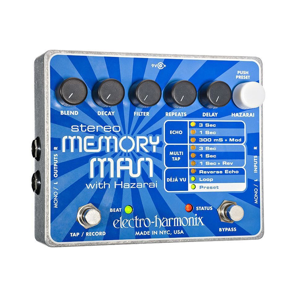 Electro Harmonix Stereo Memory Man W/Hazerai Effects Pedal