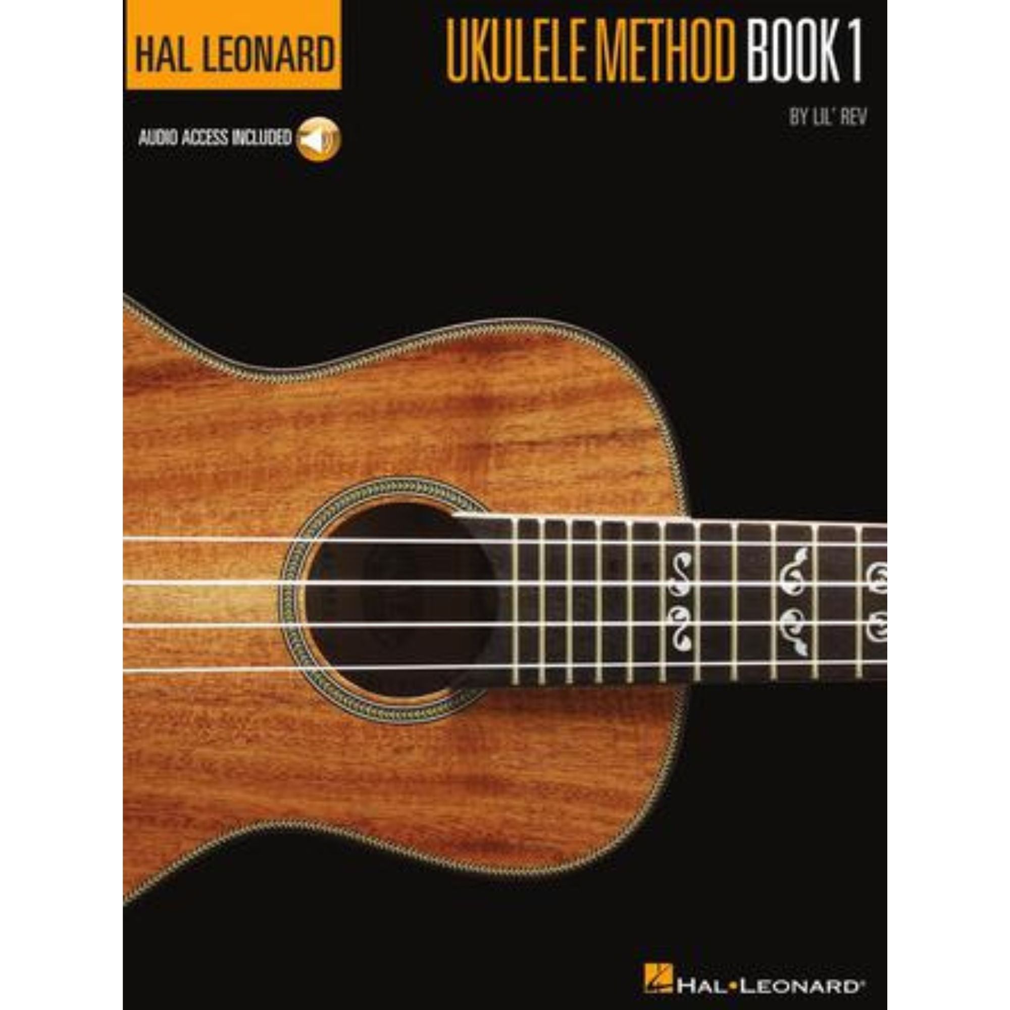Hal Leonard Ukulele Method Book 1 showing colorful cover with ukulele illustrations and beginner instruction text.