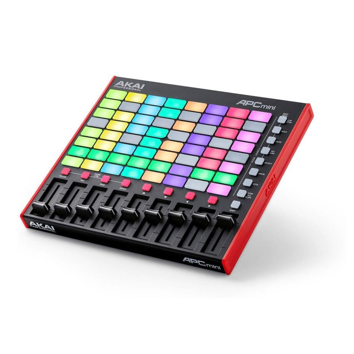Akai APC Mini mk2 compact Ableton Live MIDI controller with drum pads and knobs for music production and performance.