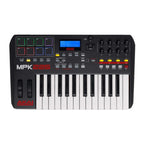 AKAI MPK225 25-key performance keyboard controller with drum pads and control knobs, designed for music production.