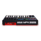 AKAI MPK225 25-key performance keyboard controller with drum pads and control knobs, designed for music production.
