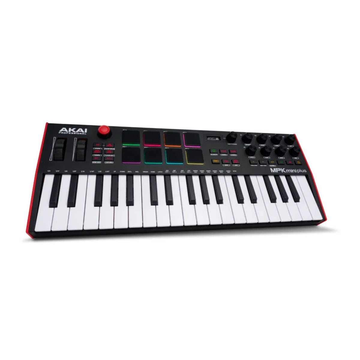 Akai Professional MPK Mini Plus MIDI controller keyboard with colorful pads and knobs for music production and live performance.