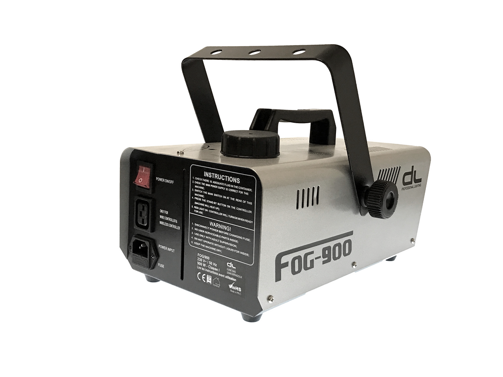 DL FOG-900 900W fog and smoke machine with wired and wireless remote control for effects and atmospheric effects.