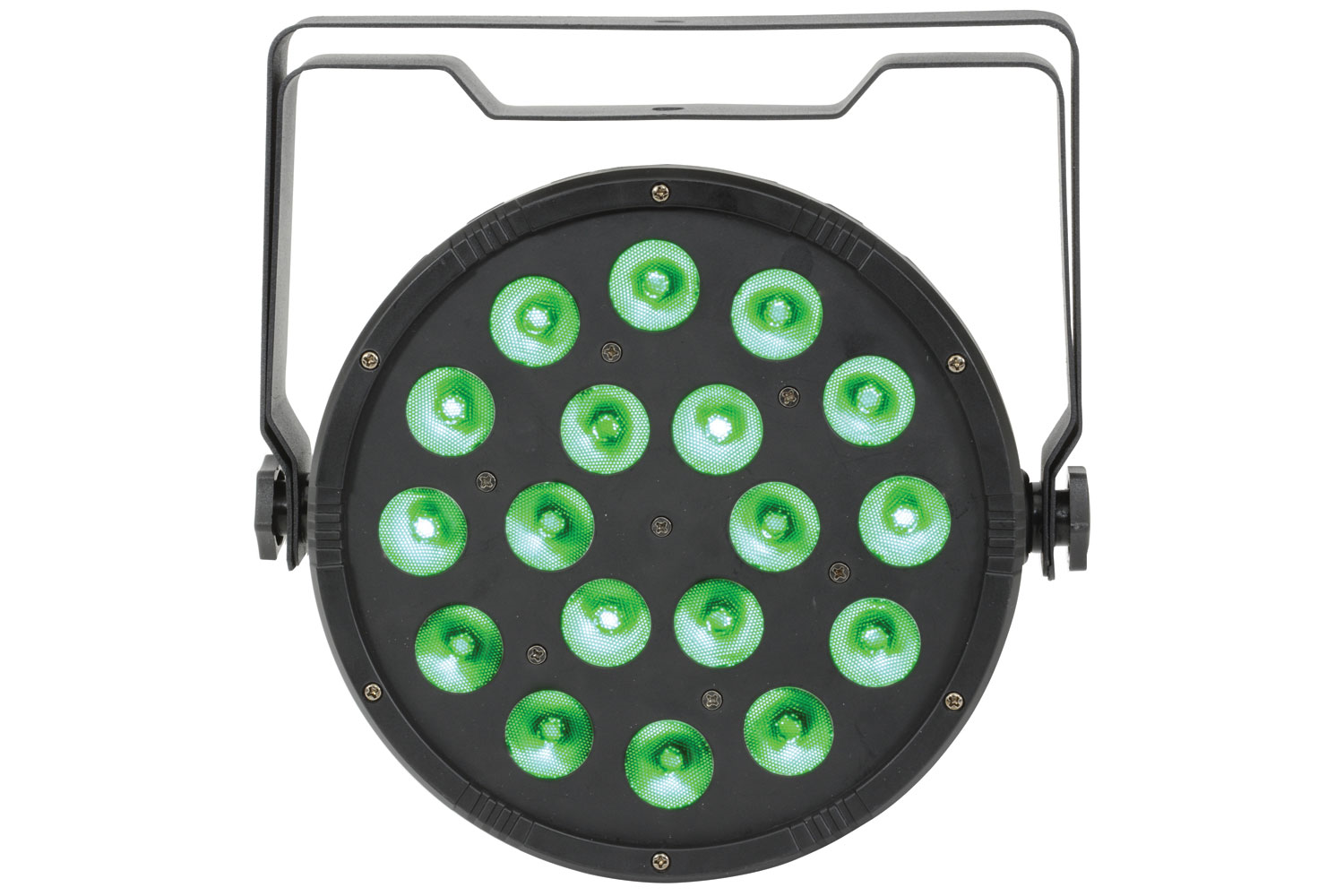 CR Lite CR Lite Slim Par Tri LED Wash Light 18 stage lighting fixture with adjustable angles and colorful LED display.