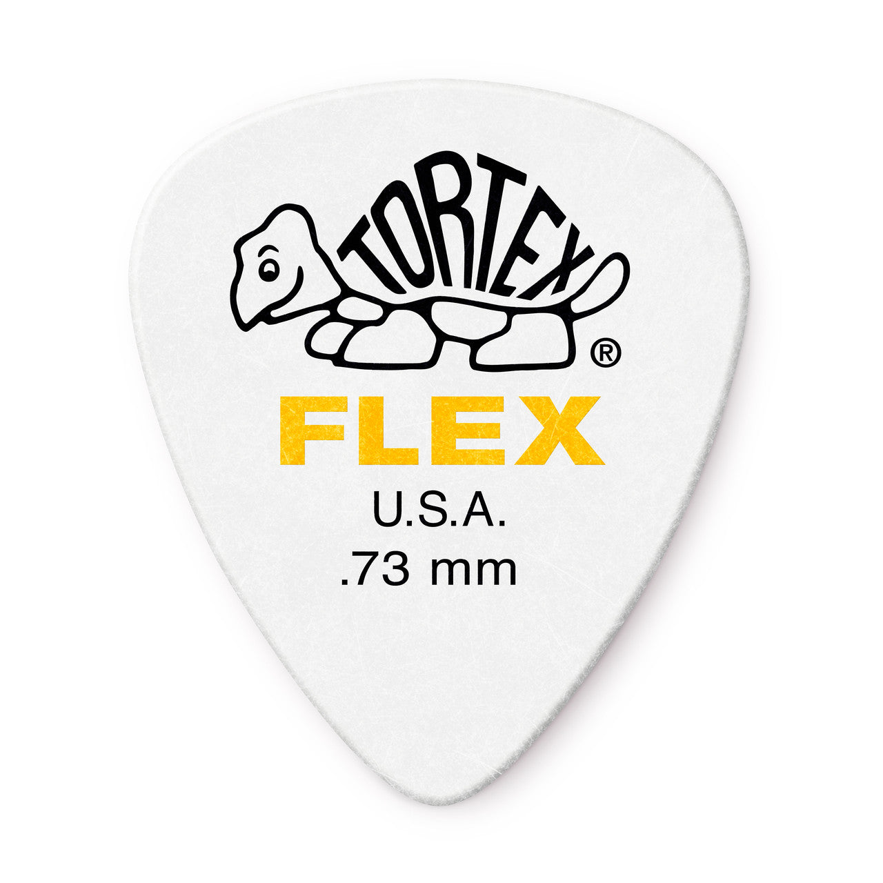 Dunlop Tortex Flex Standards .73mm guitar pick with textured grip and teardrop shape, ideal for versatile playing.