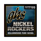 GHS R+EJL Nickel Rockers electric guitar strings 10-50, showing the set in packaging with branded label and string details.