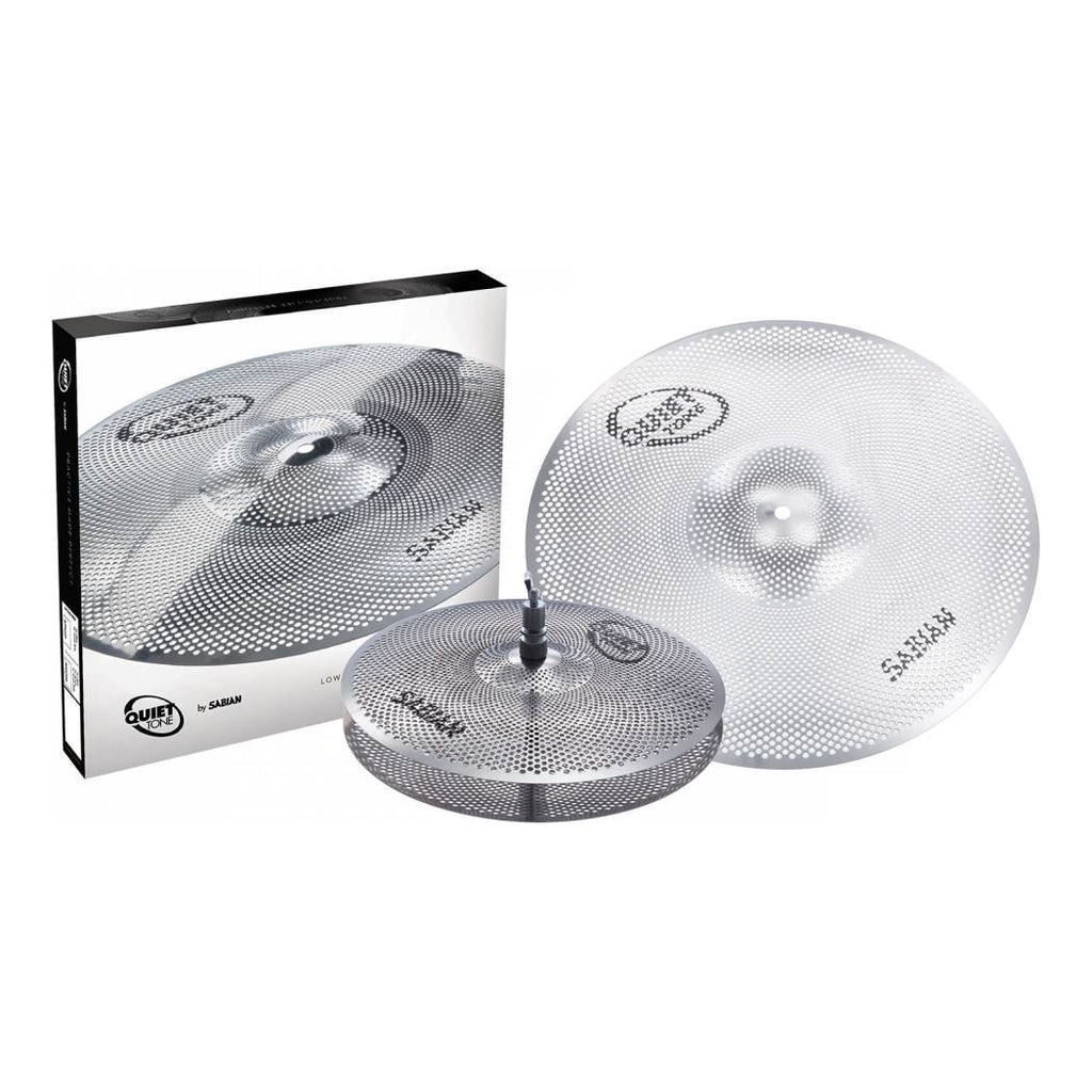 Sabian QTPC501 Quiet Tone Practice Cymbals Set featuring 13-inch and 18-inch cymbals for silent drumming practice.