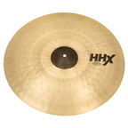 Sabian 22-inch HHX Complex Medium Ride cymbal displaying a shiny bronze finish and detailed hammering pattern.