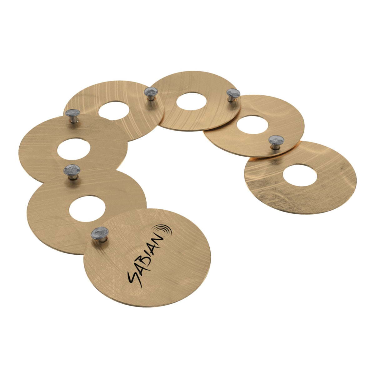 Sabian O-Zone Cymbits cymbal chain for drum hardware, featuring metal clips and chain links for securing cymbals during performances.