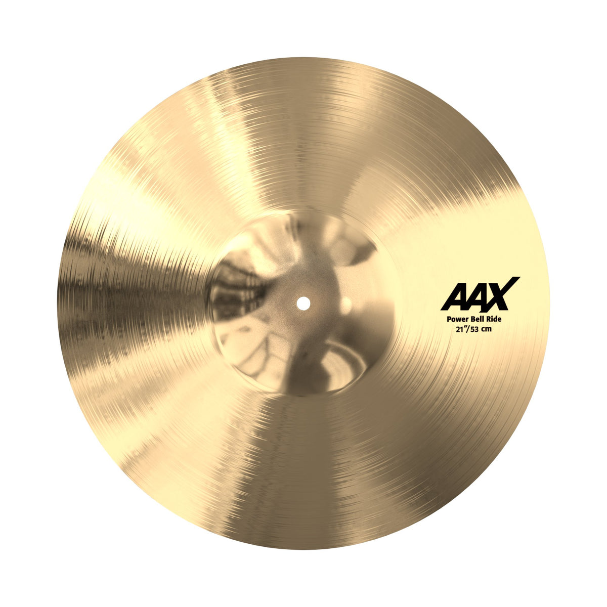 Sabian 22158XB 21-inch AAX Power Bell Ride Cymbal with detailed bell and shimmering surface, designed for versatile drumming.