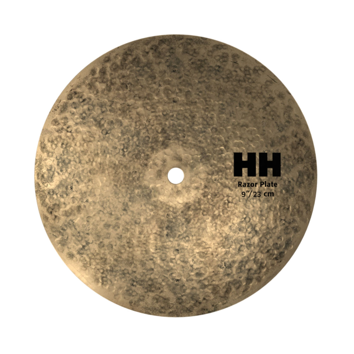 Sabian 10959 9-inch HH Razor Plate effect cymbal with intricate hammered surface and shiny finish, designed for versatile percussion sounds.