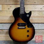 Gibson Les Paul Junior electric guitar with vintage tobacco burst finish, solid body and single cutaway design.