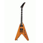 Gibson Dave Mustaine Flying V EXP electric guitar in antique natural finish with black hardware and maple neck.
