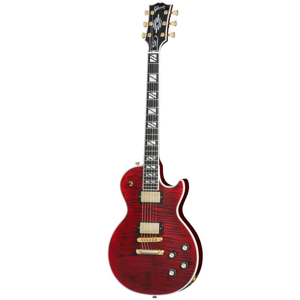 Gibson Modern Collection Les Paul Supreme electric guitar in dark wine red with gold hardware and glossy finish.