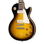 Gibson Les Paul Standard 50's electric guitar with P-90 pickups in tobacco burst finish, showcasing a sunburst body and classic design.